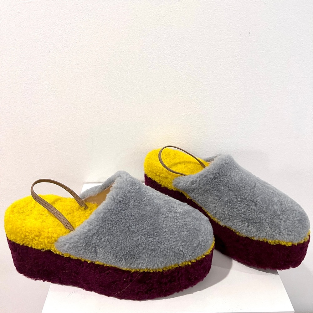 Fendi Multi Color Colorblock Platform Shearling Mules - Picture 12 of 12